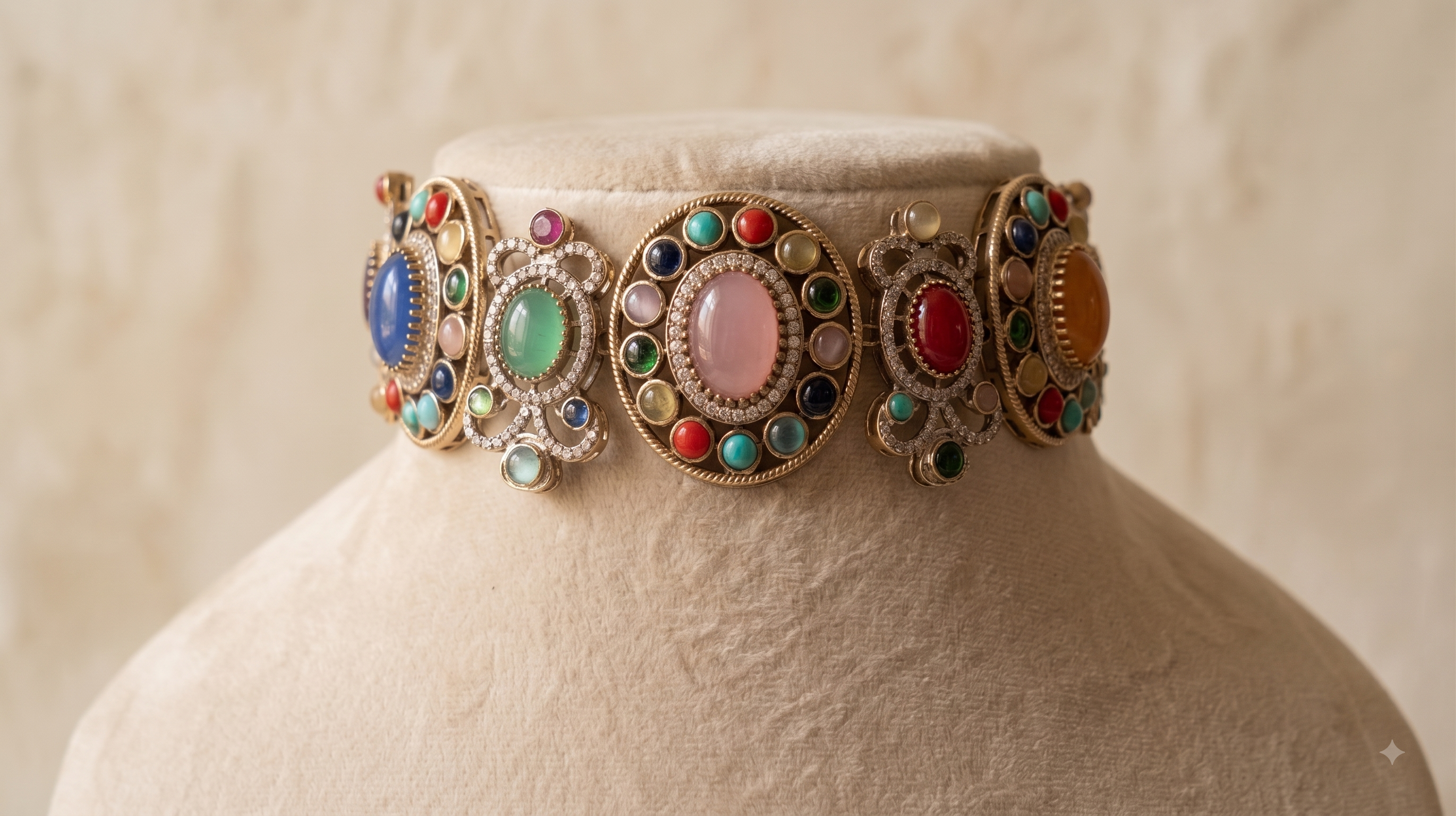 Rahila Bold Multicolour Kundan Choker Set With Matching Earrings Roz Jewellers.