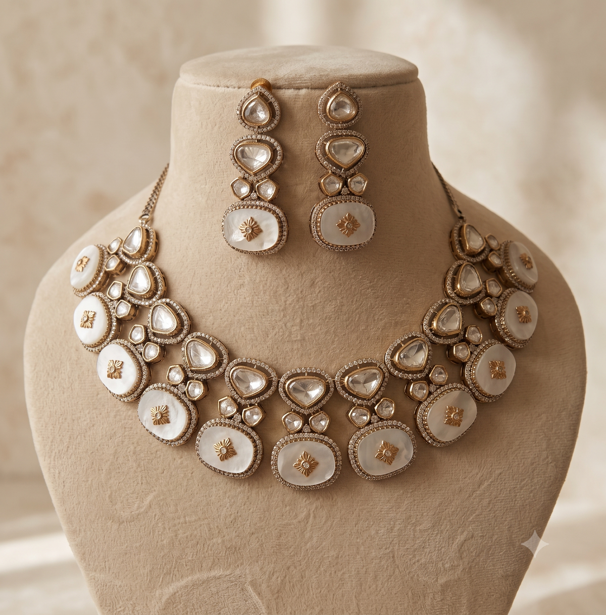 Pakistani White Moissanite Floral Drop Necklace for Women Roz Jewellers.