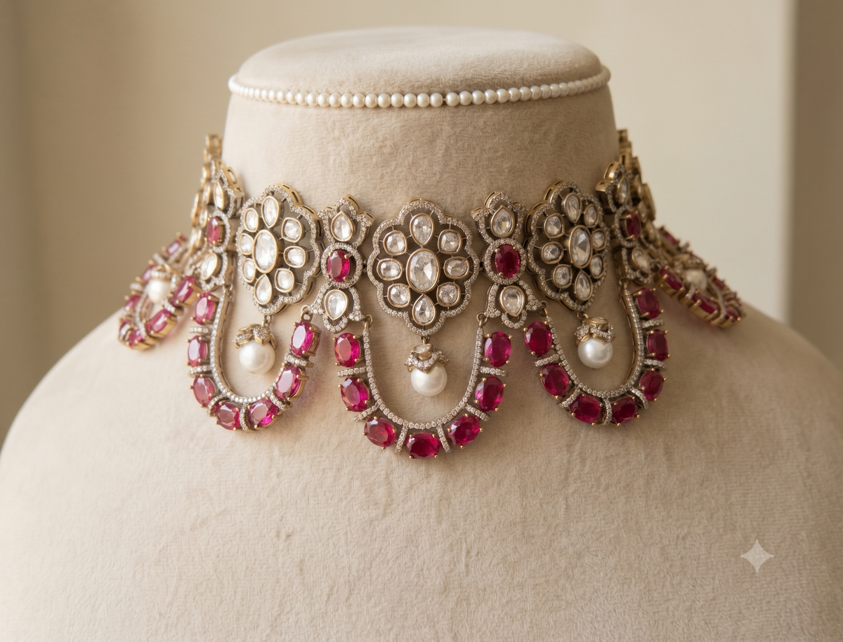 Luxury Royal Ruby Pink Moissanite Choker Necklace Bridal Wedding Party Jewellery