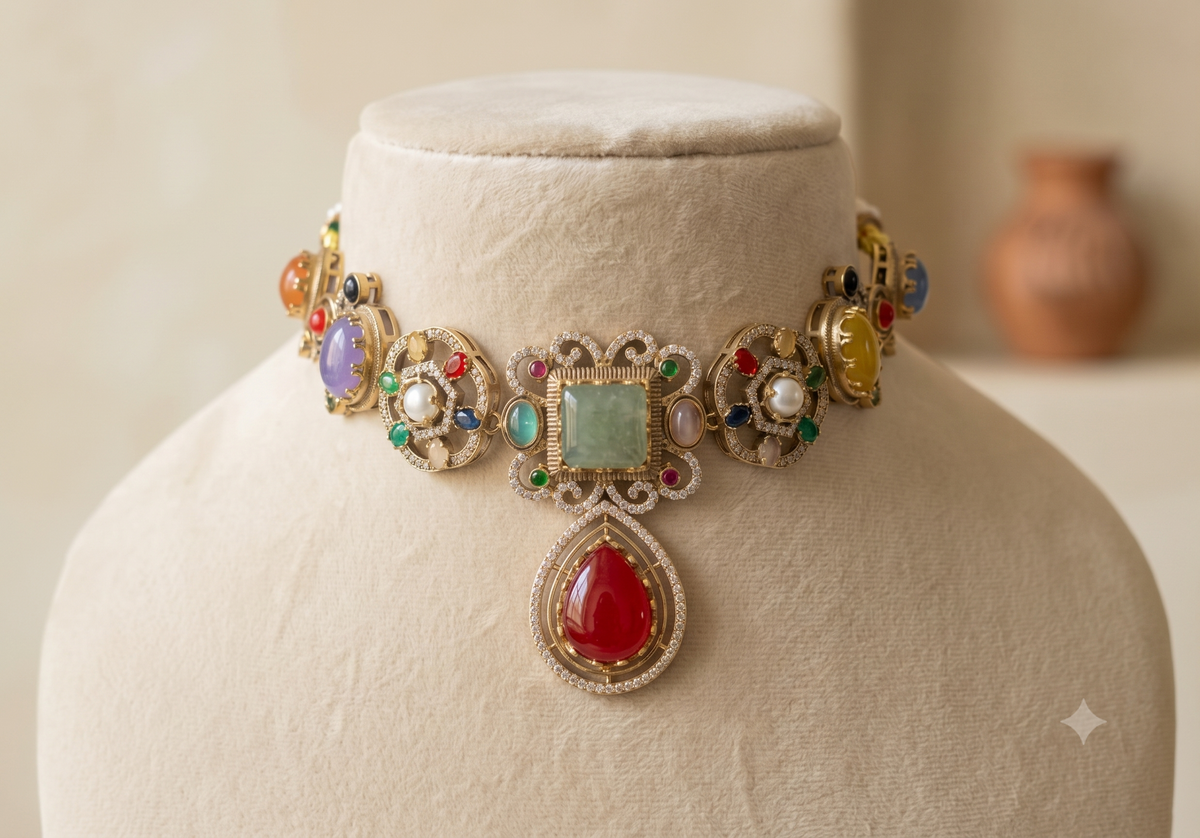 Ruby Moissanite Multicolour Choker Necklace Women Indian Wedding Bridal Jewellery Roz Jewellers
