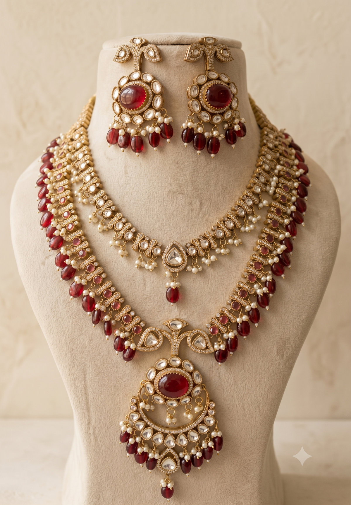 Ruby Moissanite Indian Bridal Necklace Set Wedding Jewelry Statement Earrings Roz Jewellers