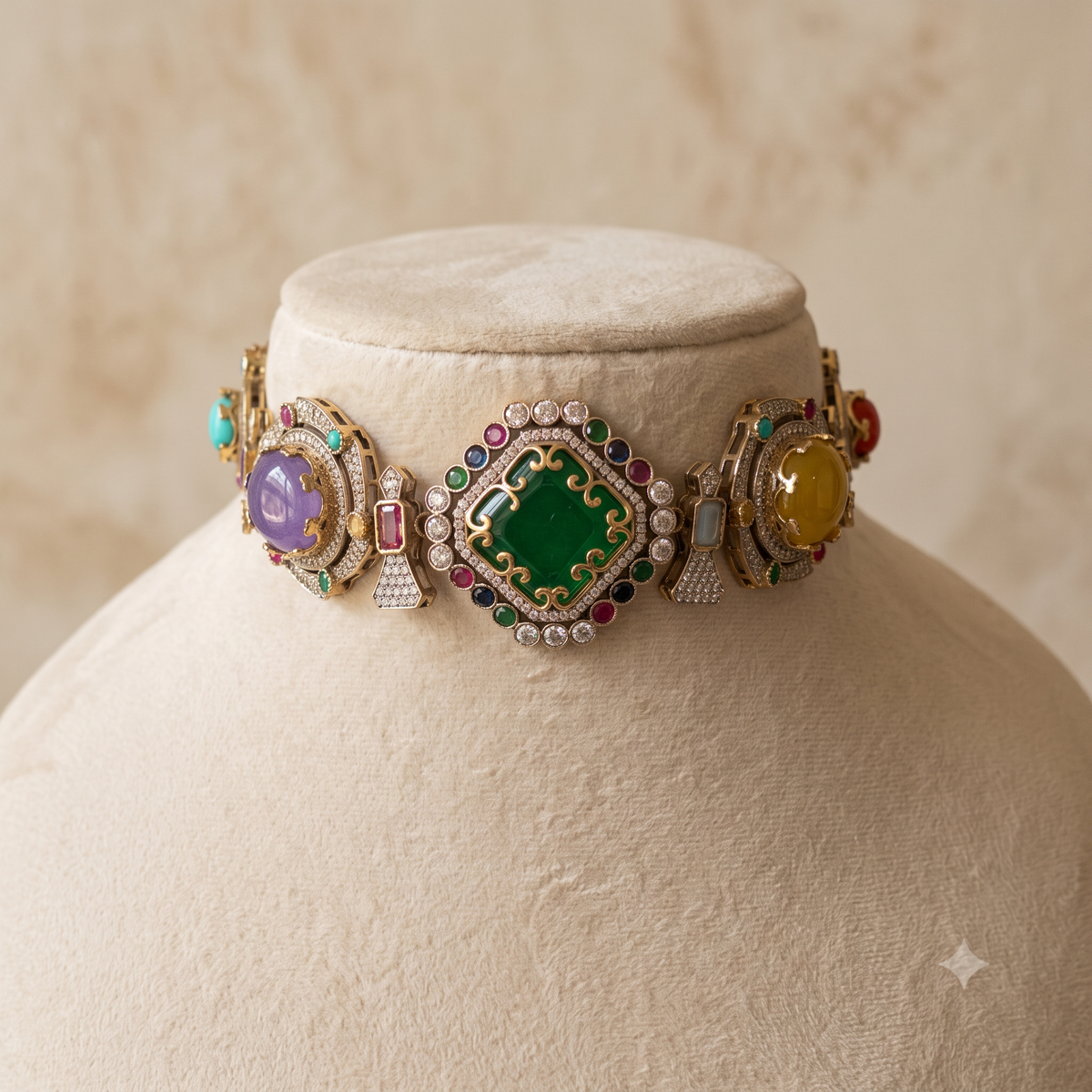 Emerald Moissanite Bridal Choker Necklace Set Indian Wedding Reception Jewellery Roz Jewellers