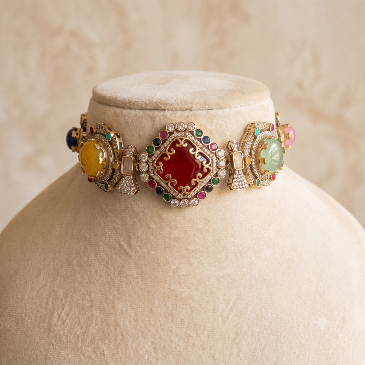 Ruby Designer Moissanite Choker Necklace with Earrings for Women party Jewelery Roz Jewellers