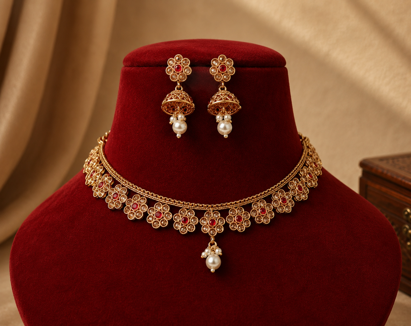 Ruqayyah Indian Pakistani Polki Bridal Jewelry Set Wedding Necklace Earrings for Women Gold Plated