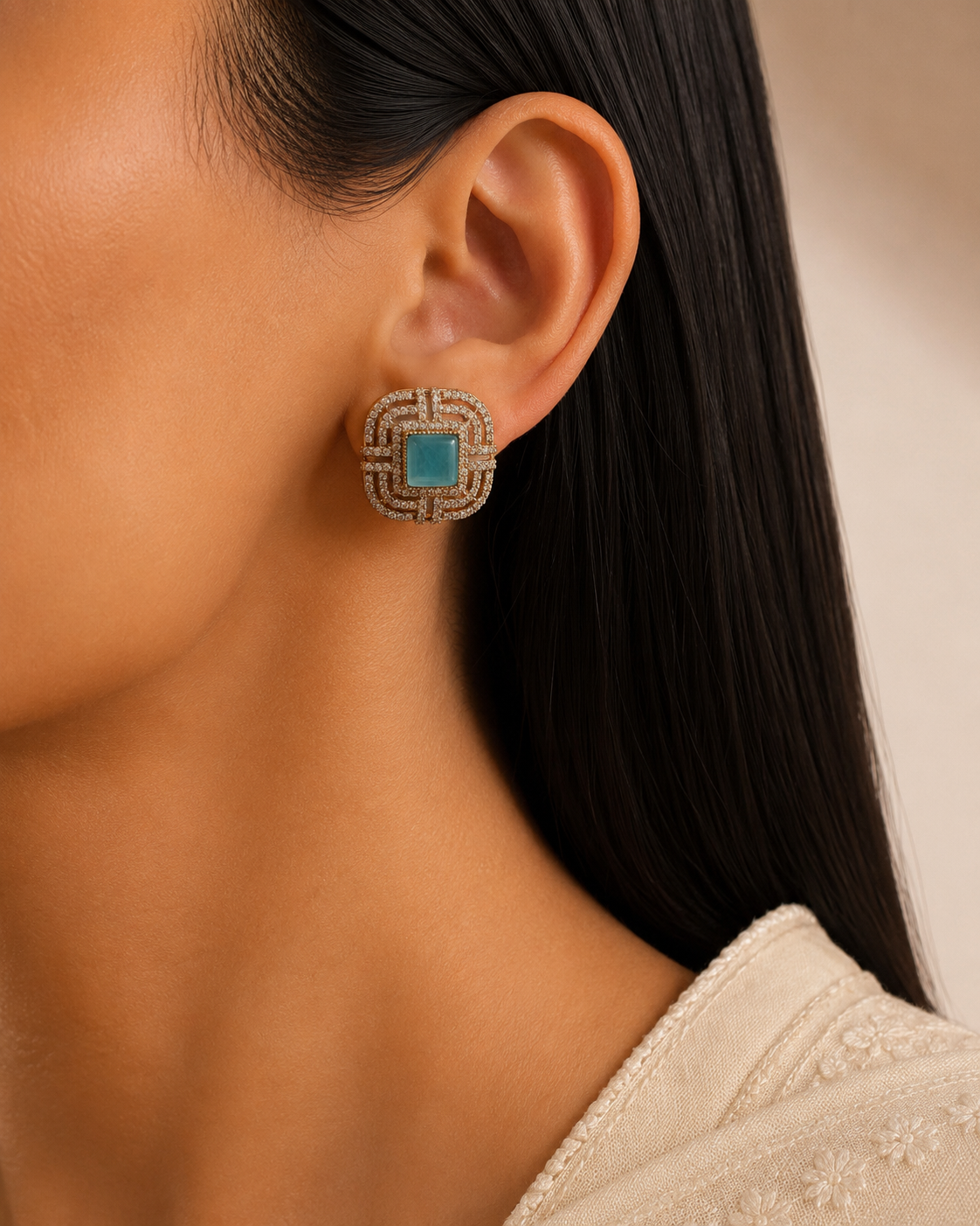 Nida Modest Aqua Blue Kundan Choker Set with Earrings Roz Jewellers