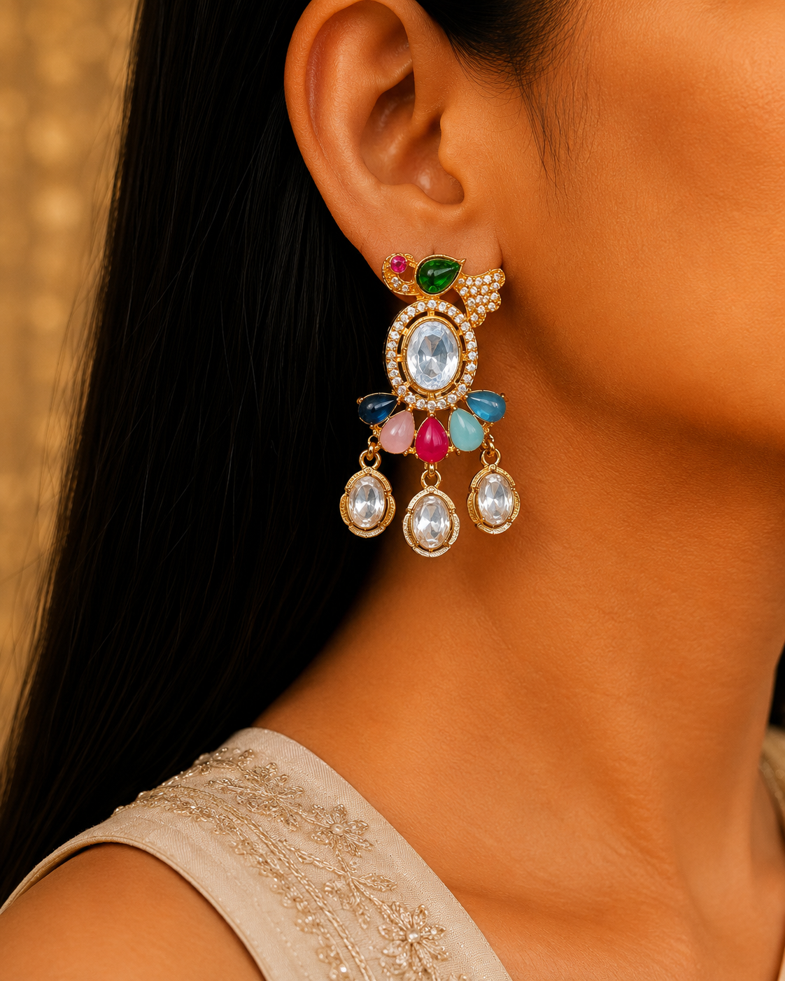 Amira Royal Multicolor Kundan Pearl Choker Necklace Set Roz Jewellers.