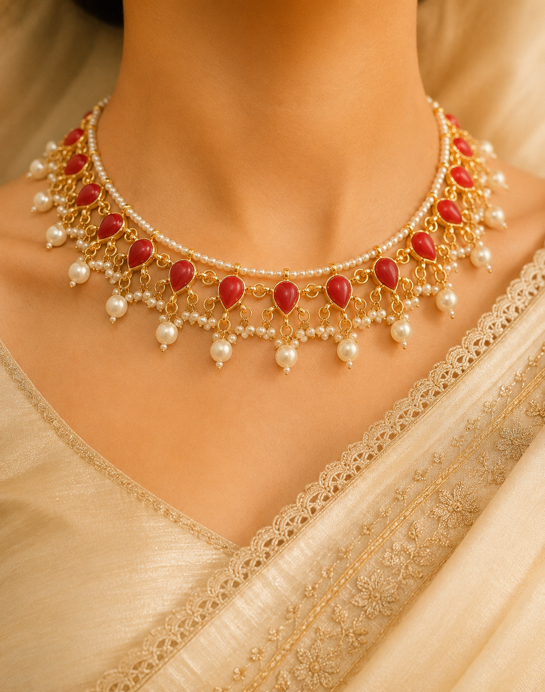 Kundan Designer Red Stone Bridal Necklace Set Wedding Jewelry Roz Jewellers.