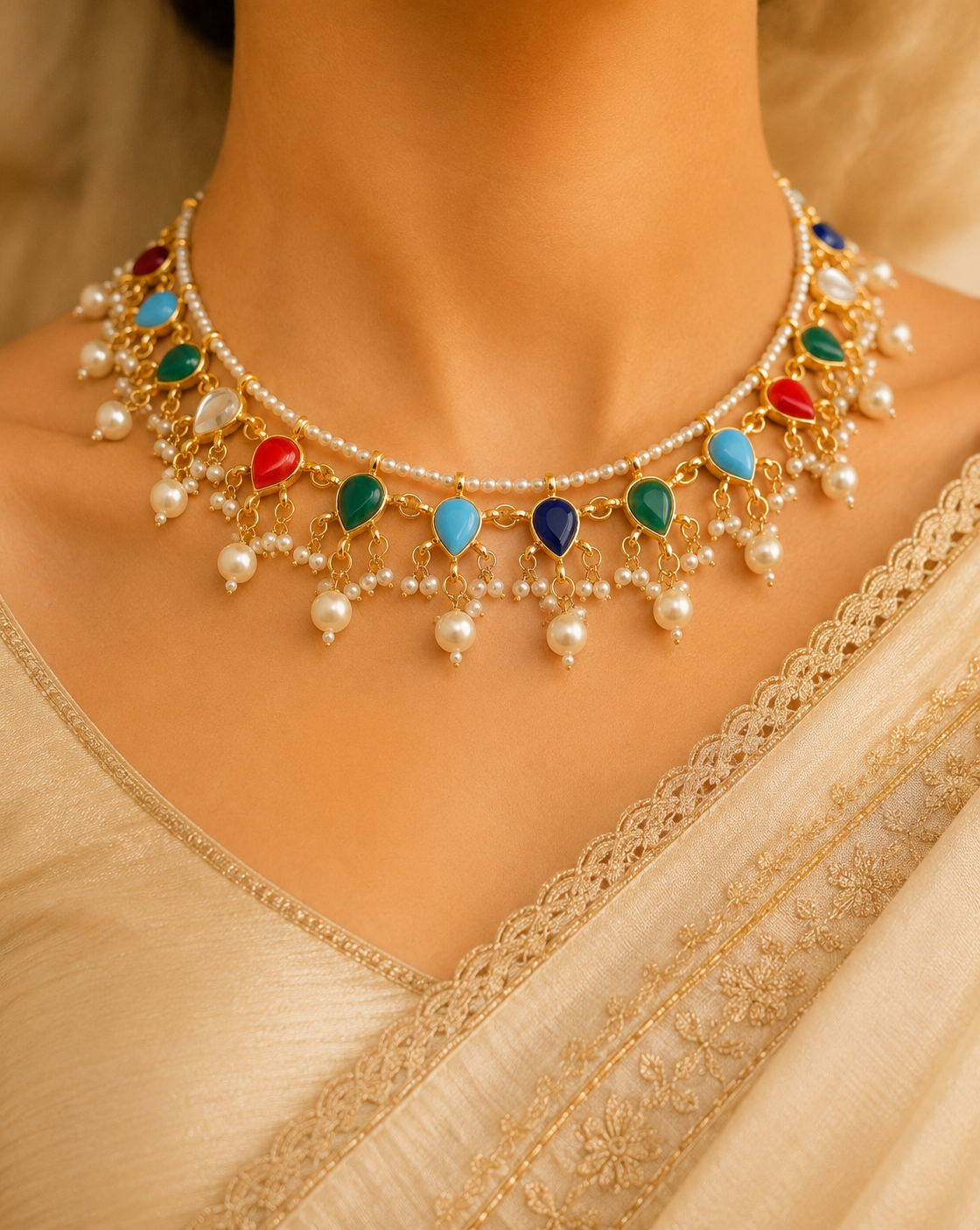 Multicolor Kundan Necklace Set Indian Bridal Jewelry Pakistani Roz Jewellers.