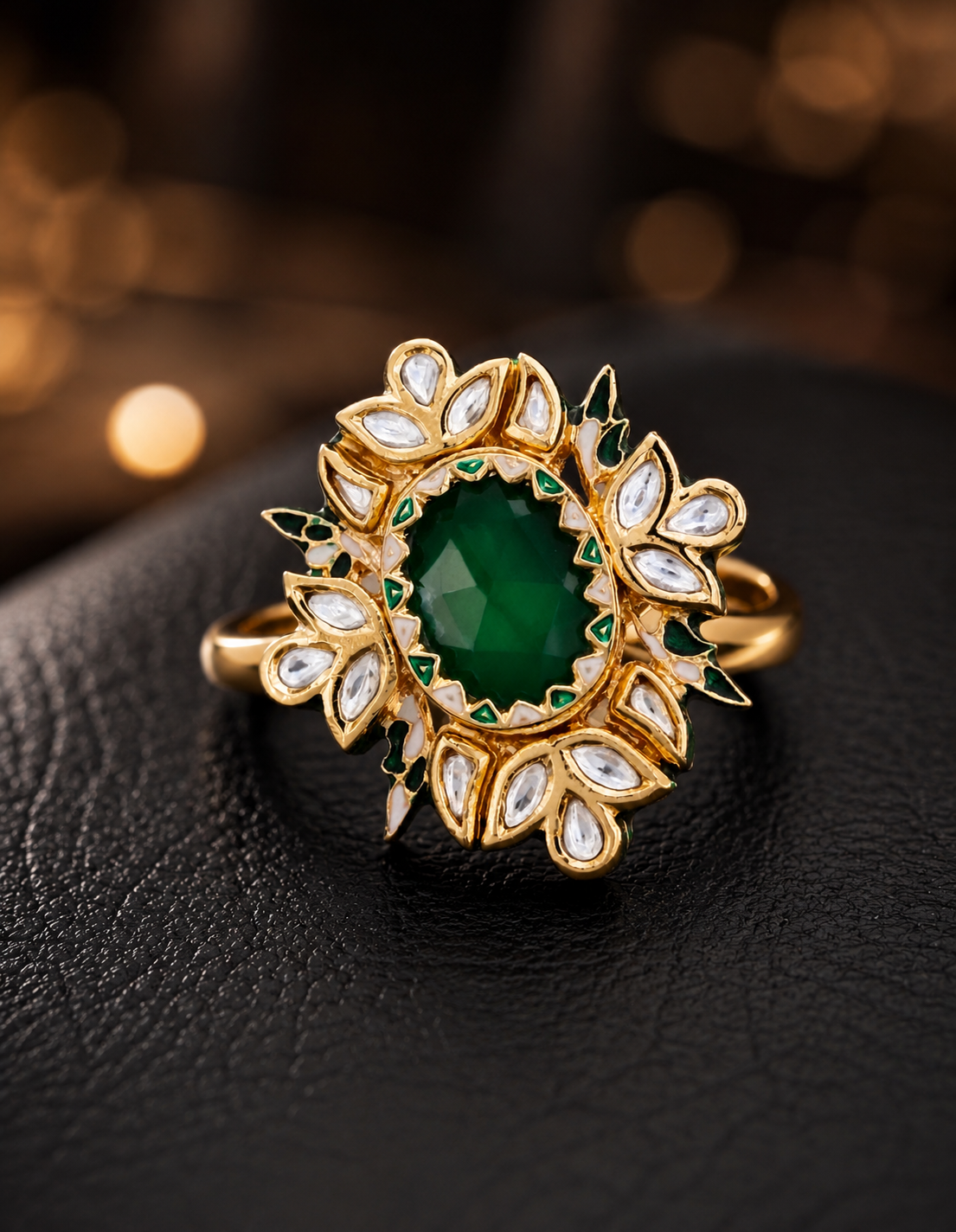 Designer Meenakari Kundan Cocktail Ring Adjustable Size Roz Jewellers