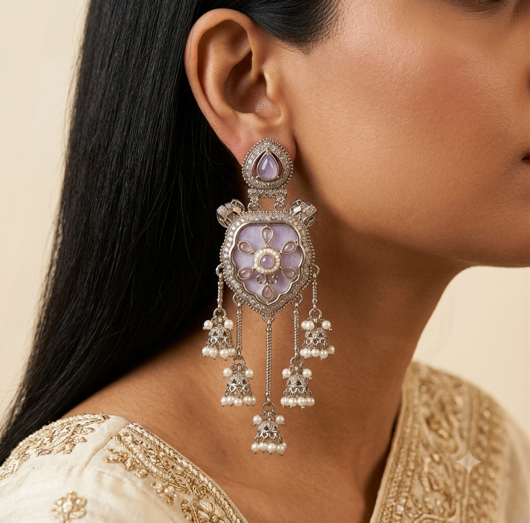 Purple Luxury Moissanite Dangle Earrings Indian Bridal Ethnic Statement Jewelry Roz Jewellers