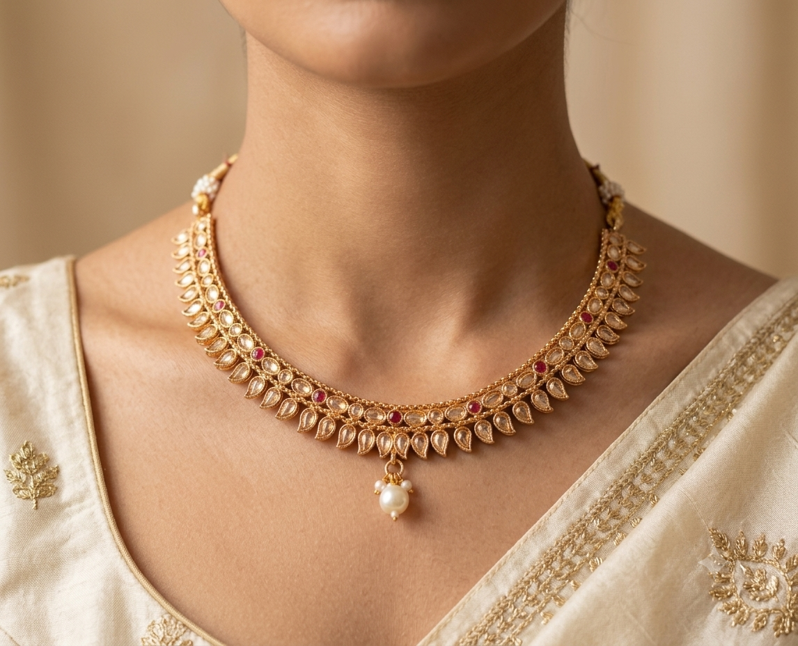 Amina Indian Pakistani Polki Bridal Jewelry Set Wedding Necklace Earrings for Women Gold Plated