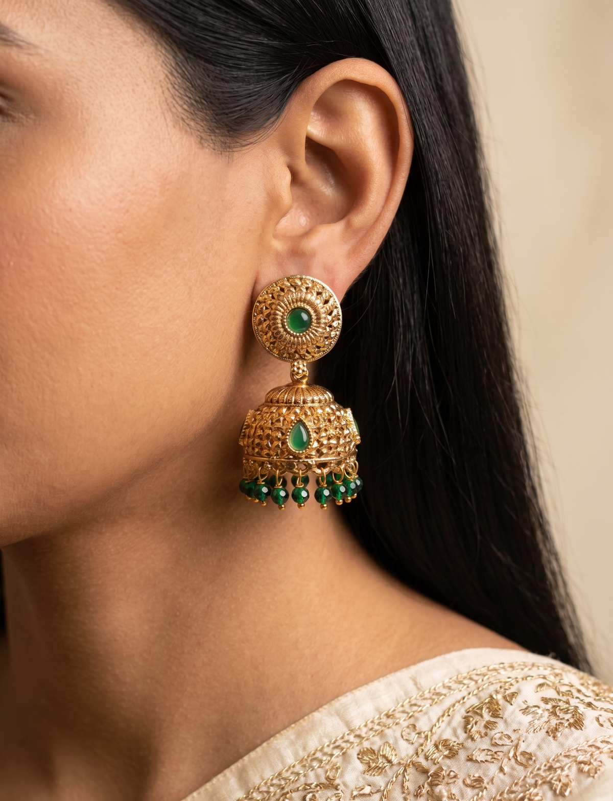 Wedding Floral Emerald Stones Polki Earrings For Women Roz Jewellers.