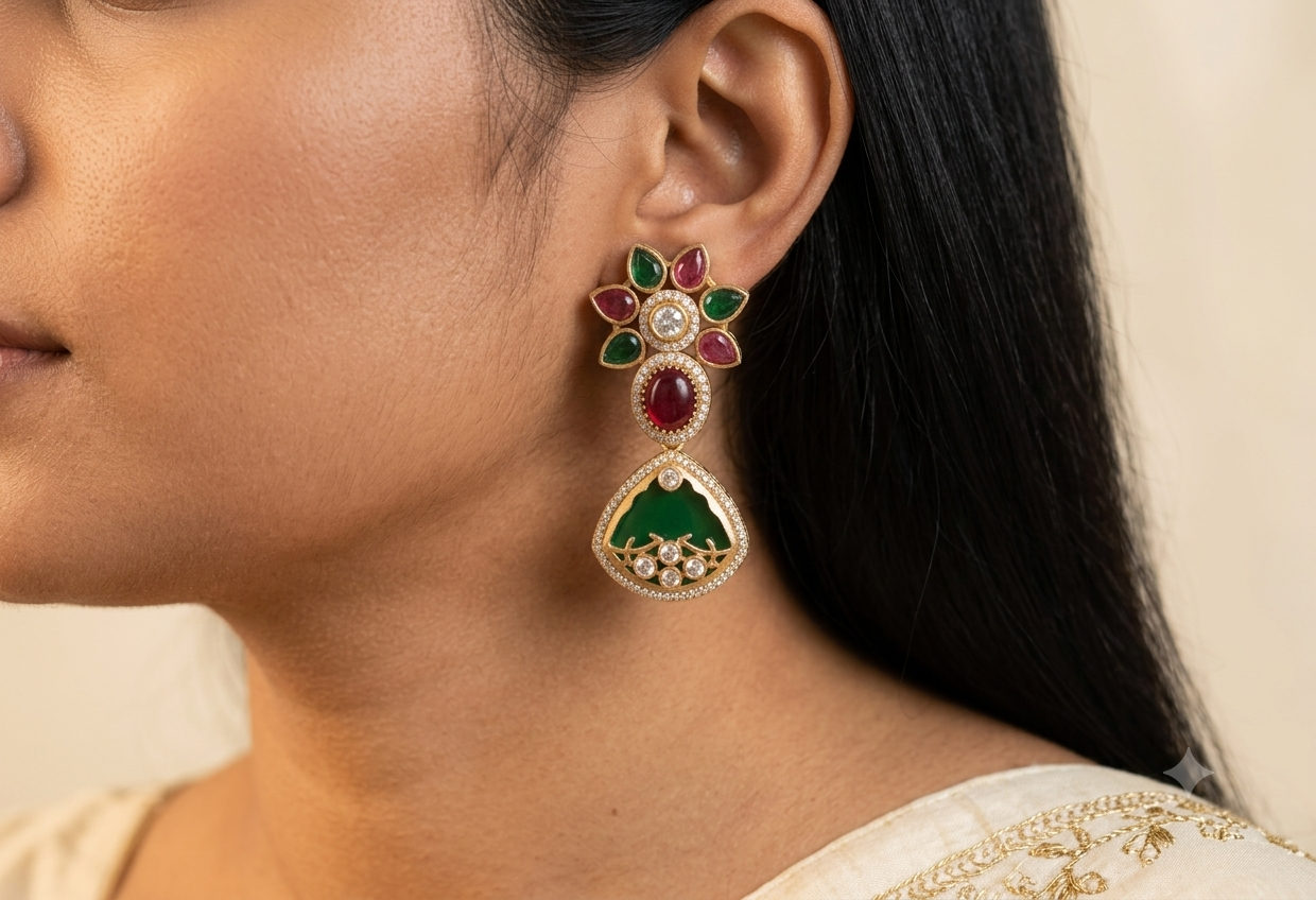 Meherin Indian Bridal Inlay Statement Earrings for Women Sabyasachi inspired