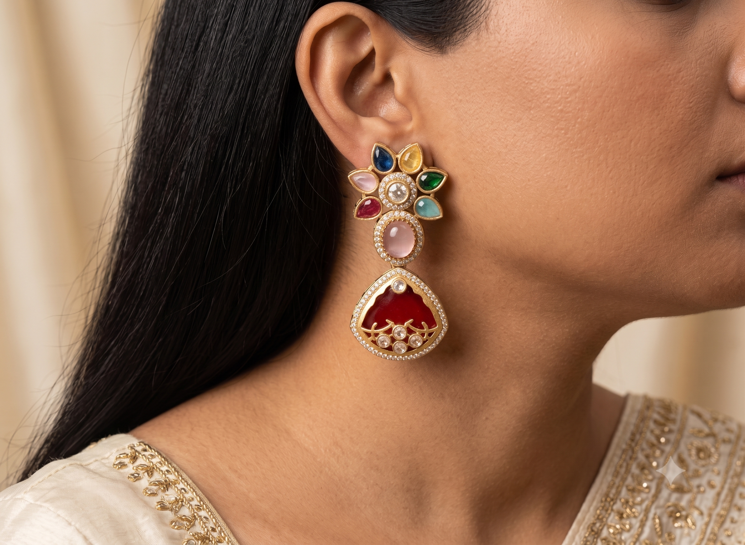 Mahveen Bollywood New Inlay Statement Earrings for Women Sabyasachi inspired