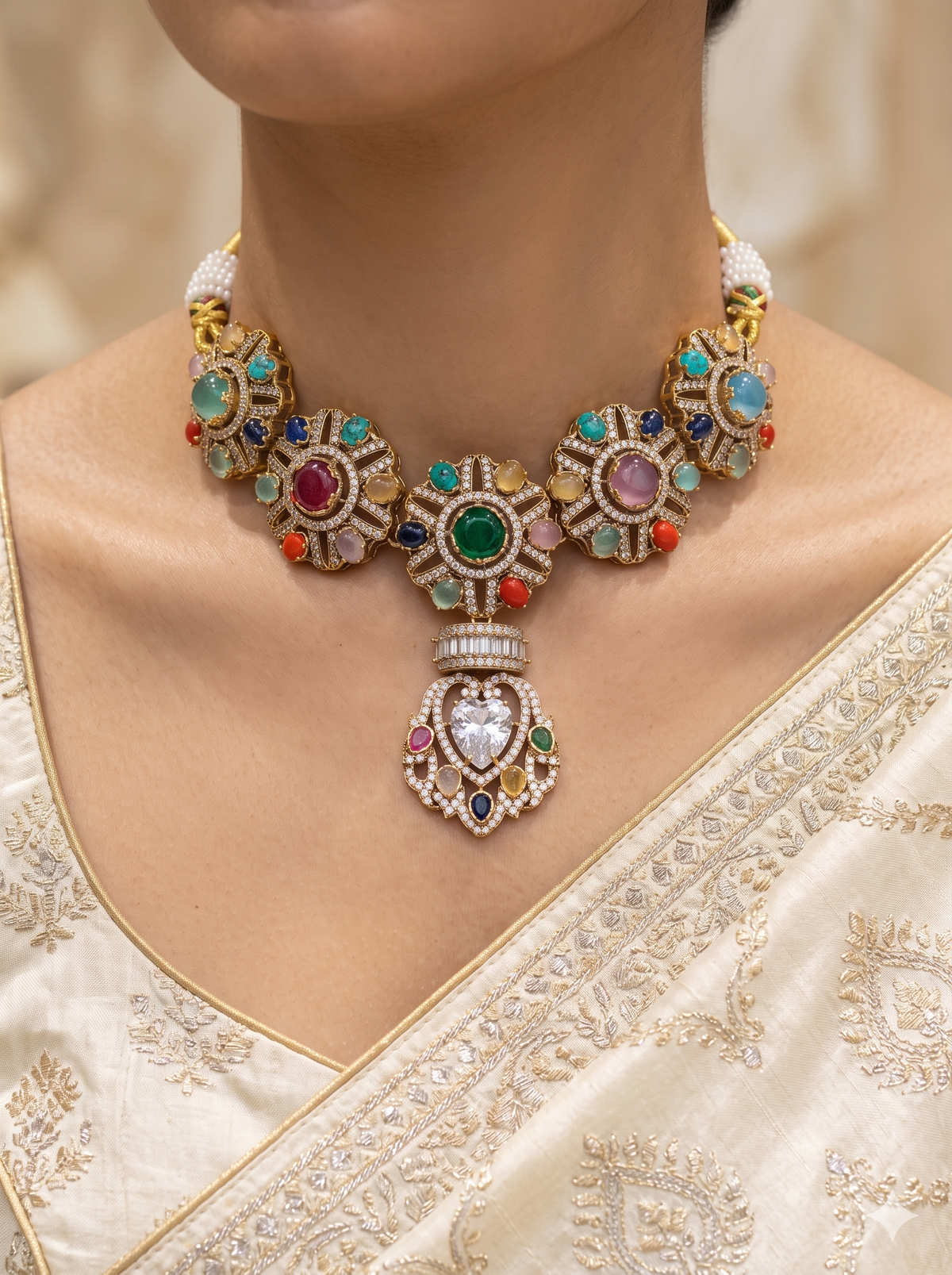Luxury Emerald Moissanite Choker Earrings Set Indian Wedding Party Jewelry Roz Jewellers