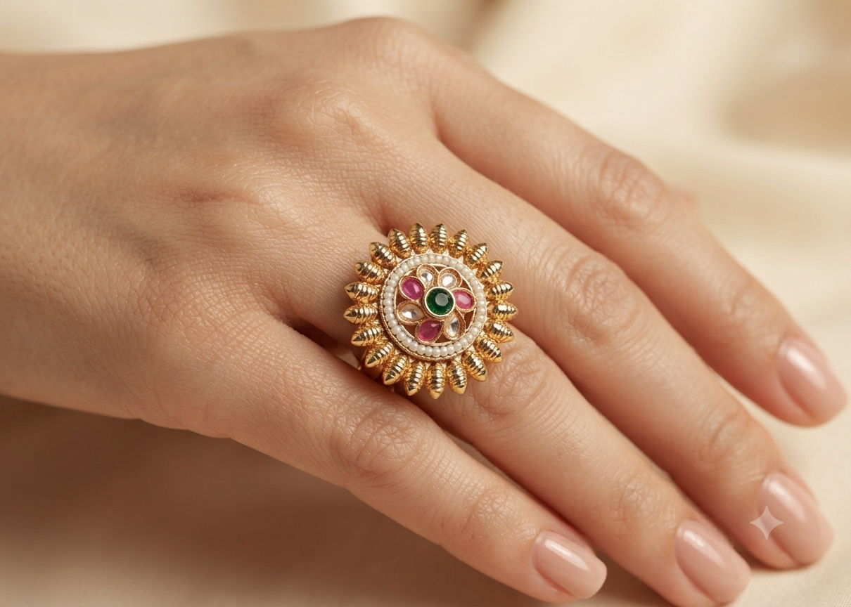 Eliza Polki Heritage Pearl and Multicolour Inspired Ring Roz Jewellers.