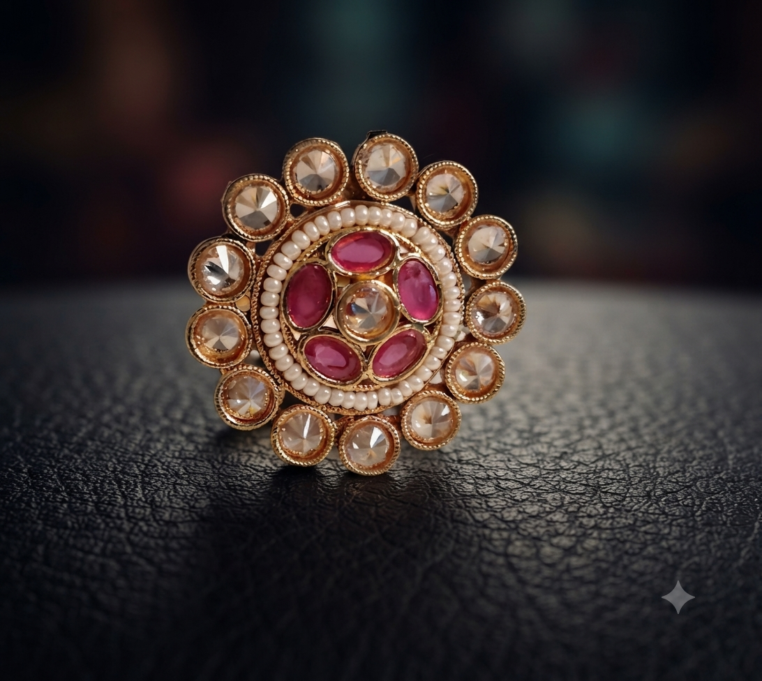 Noor Fatima Pakistani Bridal Polki Adjustable Ring Roz Jewellers