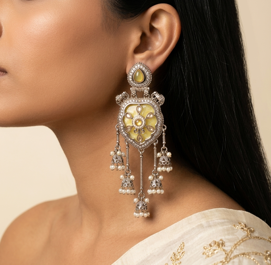 Yellow Traditional Moissanite Drop Earrings Indian Bridal Party Wear Jewelry Roz Jewellers
