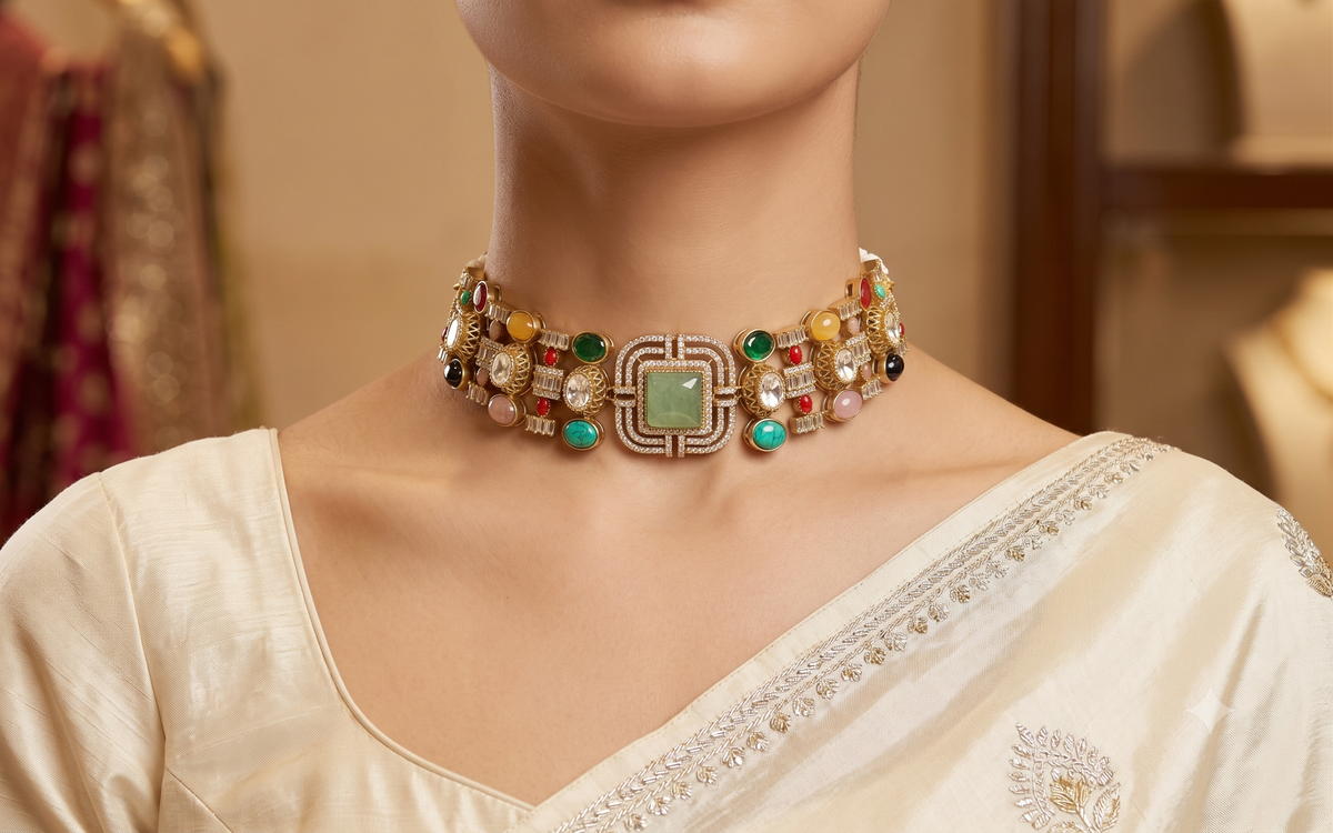 Moissanite Choker Necklace Indian Bridal Wedding Statement Jewelry for Women Roz Jewellers
