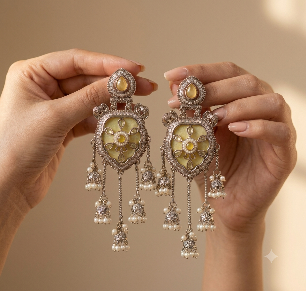 Yellow Traditional Moissanite Drop Earrings Indian Bridal Party Wear Jewelry Roz Jewellers