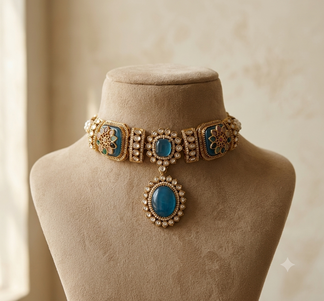 Hessa Floral Kundan with Pearl Accents Choker Set Roz Jewellers.