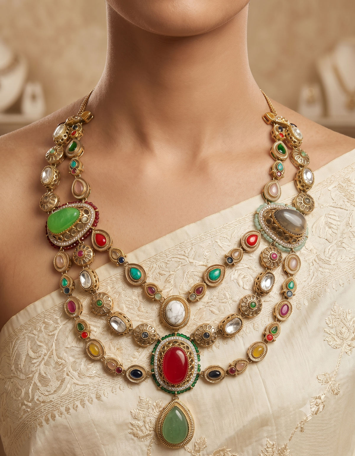 Moissanite Layered Necklace for Women Luxury Statement Bridal Wedding Jewelry Roz Jewellers