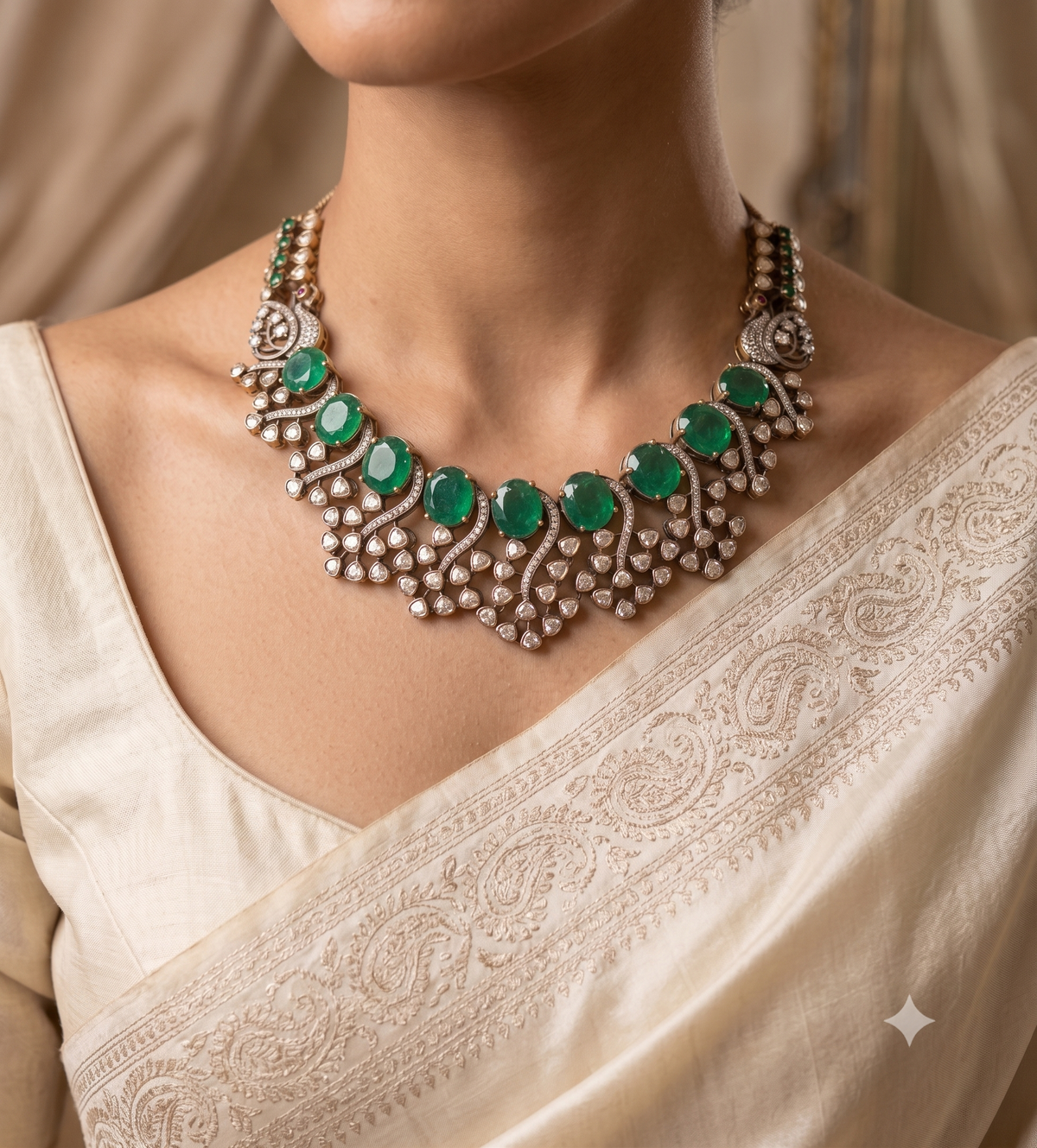 Gold-Plated Moissanite Emerald Stones Set with Matching Earrings Roz Jeweller.