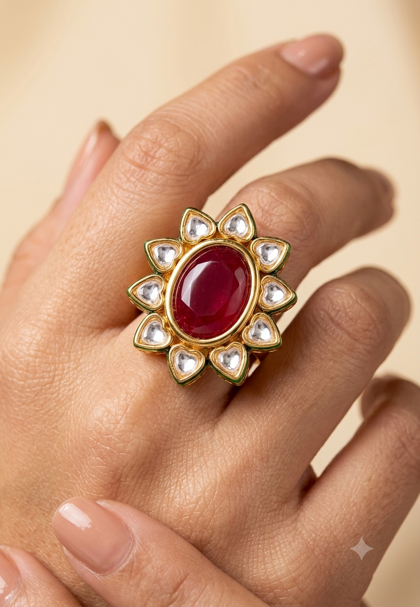 Vintage Kundan Ring with Handcrafted Detailing Roz Jewellers
