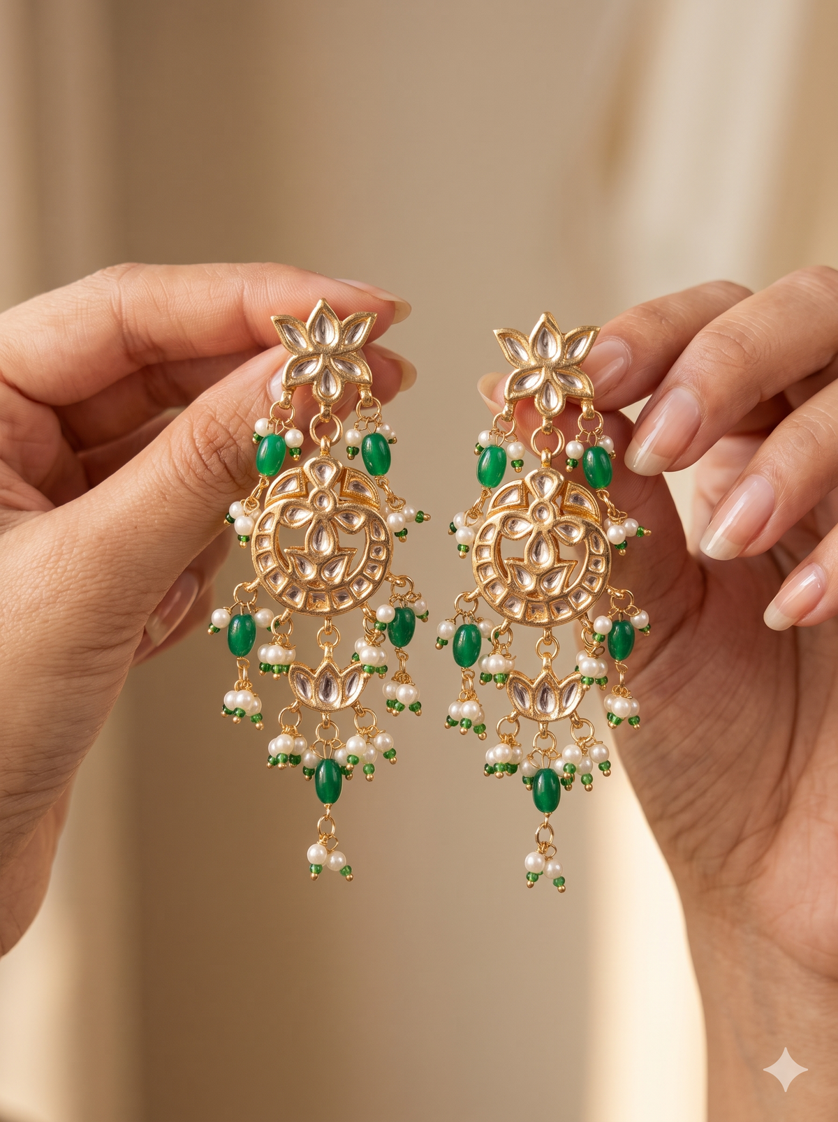Emerald Traditional Kundan Earrings for Women Indian Bridal Wedding Jewelry Roz Jewellers