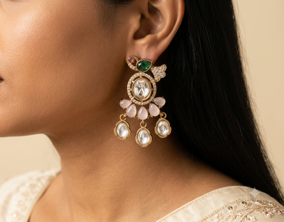 Naisha Royal Blush Pink Pearl Kundan Floral Choker Necklace Set Roz Jewellers.