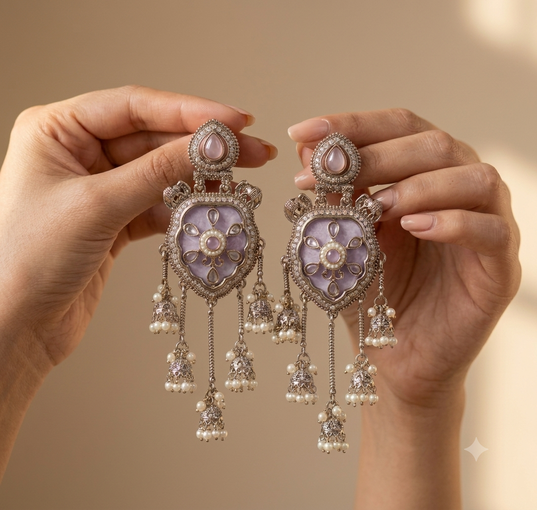 Purple Luxury Moissanite Dangle Earrings Indian Bridal Ethnic Statement Jewelry Roz Jewellers