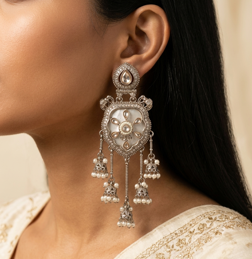 Traditional White Moissanite Drop Earrings Indian Bridal Party Wear Jewelry Roz Jewellers