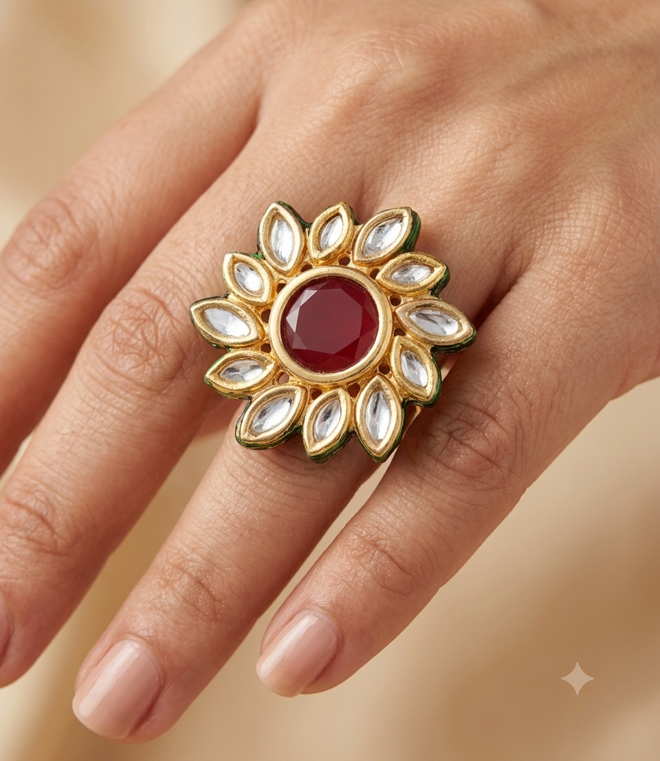 Elegant Ethnic Bridal Kundan Cocktail Ring Roz Jewellers