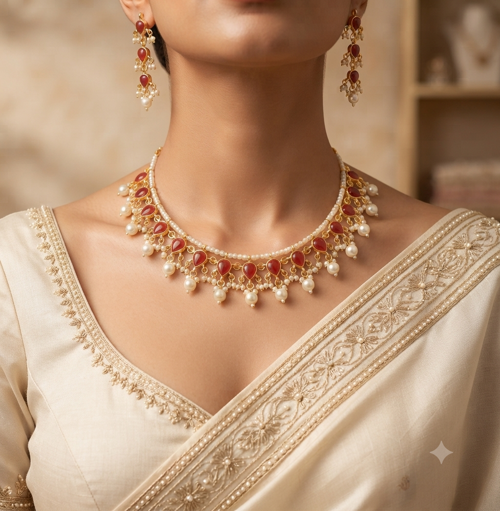 Kundan wedding necklace for women gold plated pearls red stones bridesmaid Jewelry
