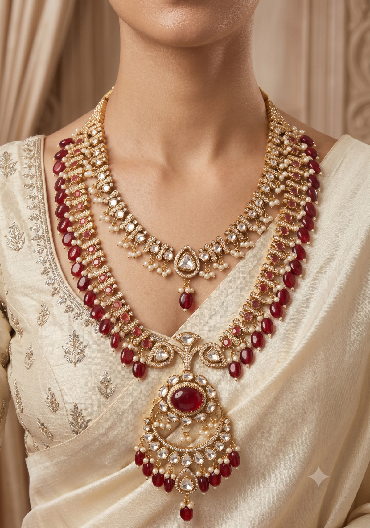 Ruby Moissanite Indian Bridal Necklace Set Wedding Jewelry Statement Earrings Roz Jewellers