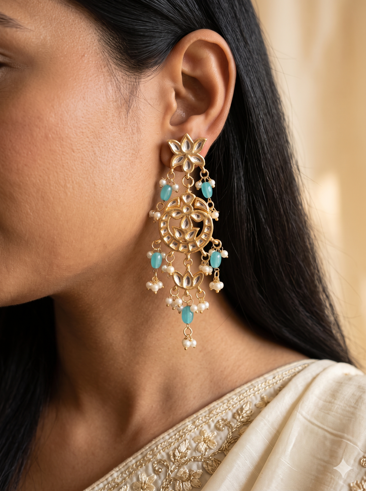 Blue Designer Kundan Dangle Earrings for Women Ethnic Party Wear Jewelry Roz Jewellers