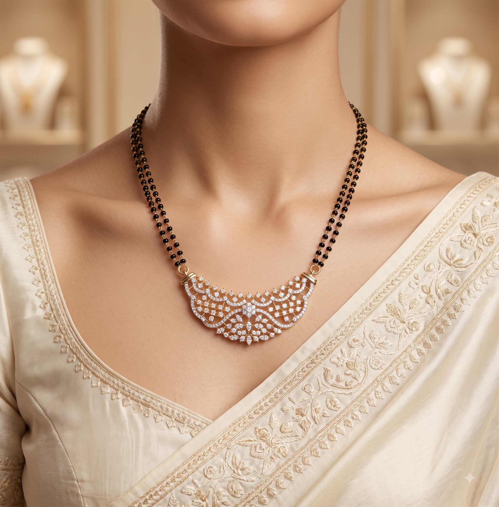 Amani American Diamond AD Mangalsutra Necklace Set Roz Jwellers.