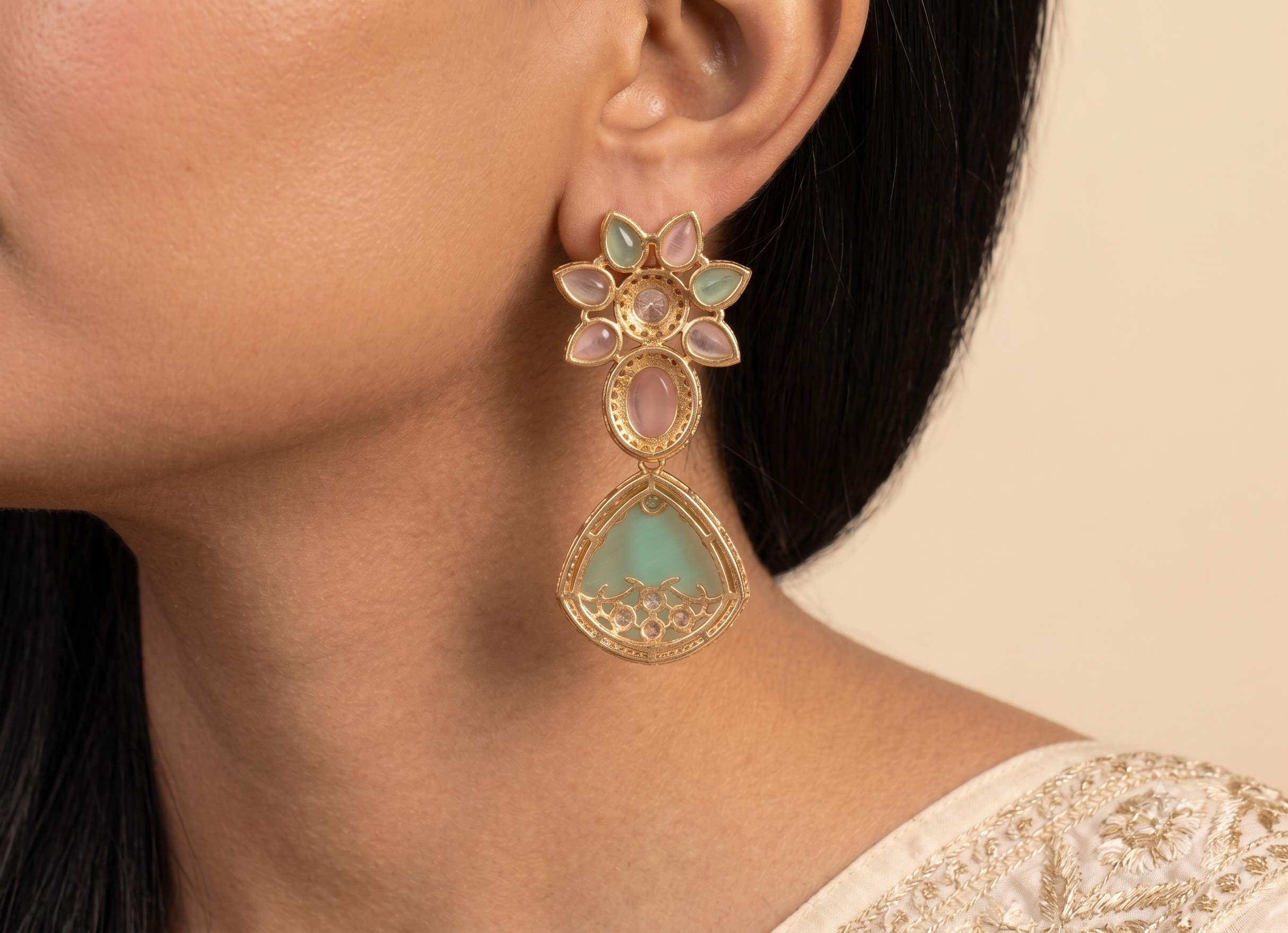 Zimal Wedding Jewelry Inlay Statement Earrings for Women Sabyasachi inspired