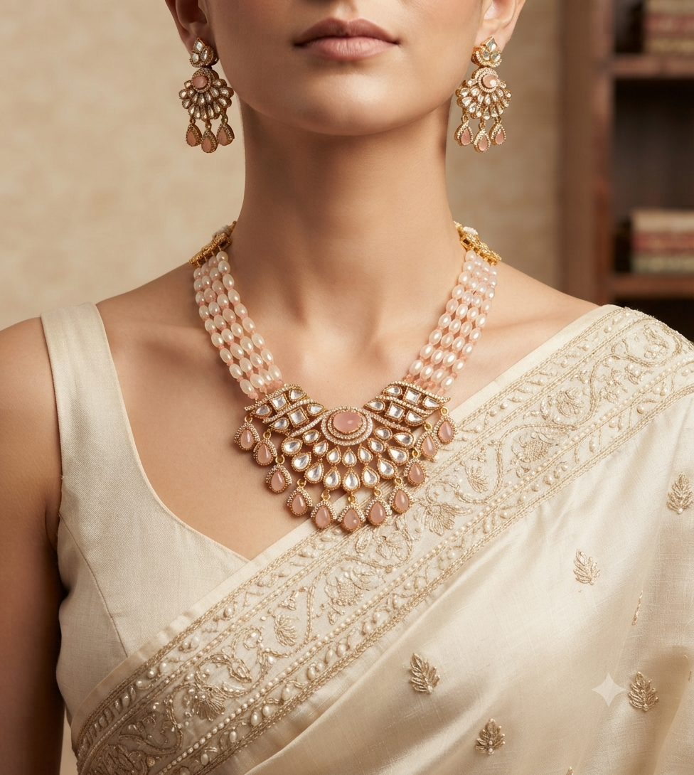 Rimsha Pakistani Bridal  Kundan Moissanite Stone Necklace Earrings Jewelry Party Wear Bridal Set Roz Jewellers