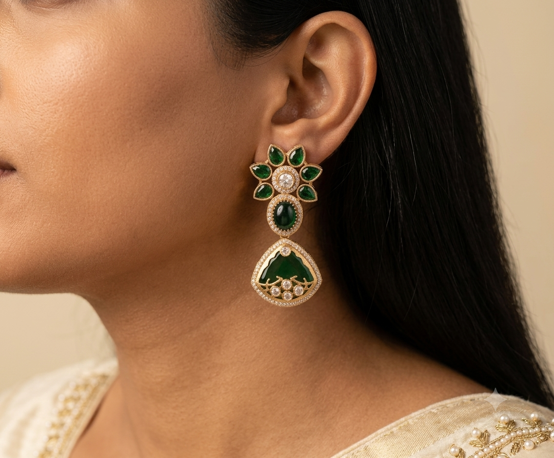 Zimal Indian Bollywood New Inlay Statement Earrings for Women Sabyasachi inspired