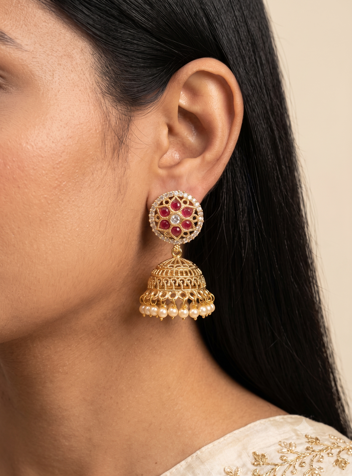 Regal Ruby and Polki Stones Jhumas For Women Jewellery Roz Jewellers.