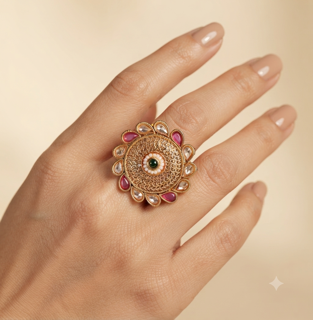 Abeer Pakistani Bridal Polki Adjustable Ring Roz Jewellers