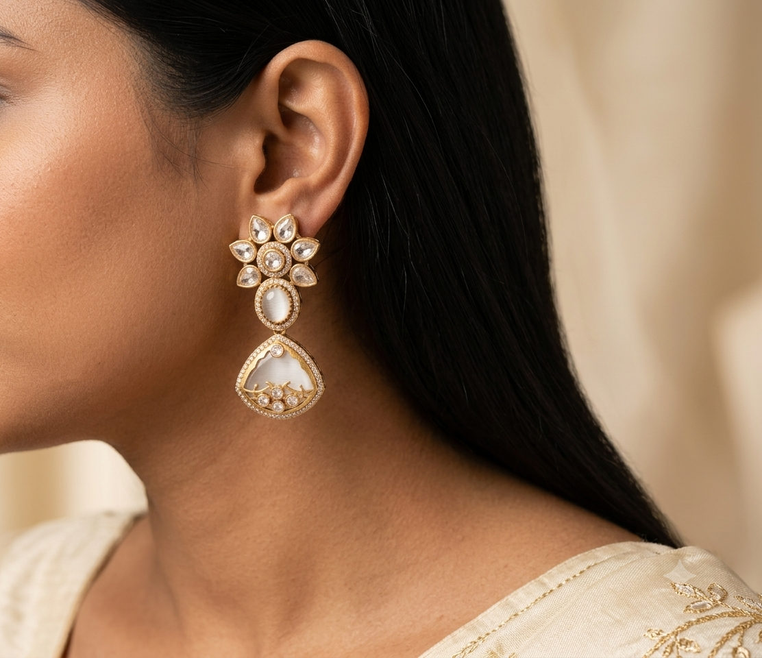 Rameesha Indian Bridal Inlay Statement Earrings for Women Sabyasachi inspired