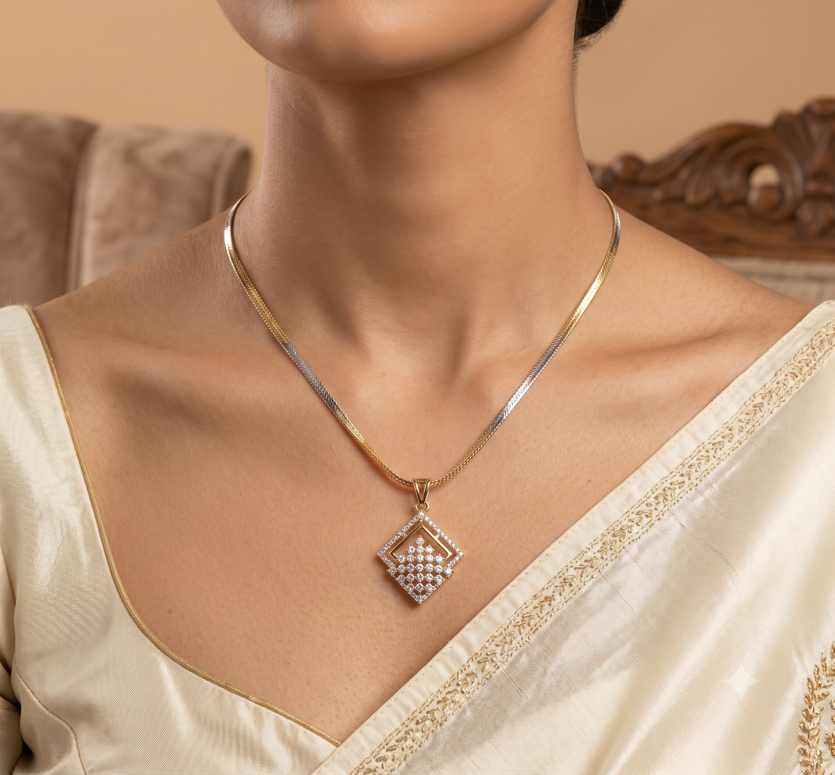 Designer AD Pendant Necklace American Diamond Jewellery for Women Roz Jewellers.