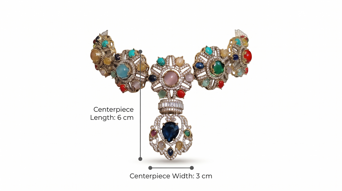 Multi Moissanite Choker Necklace Set with Matching Earrings Indian Bridal Jewelery Roz Jewellers