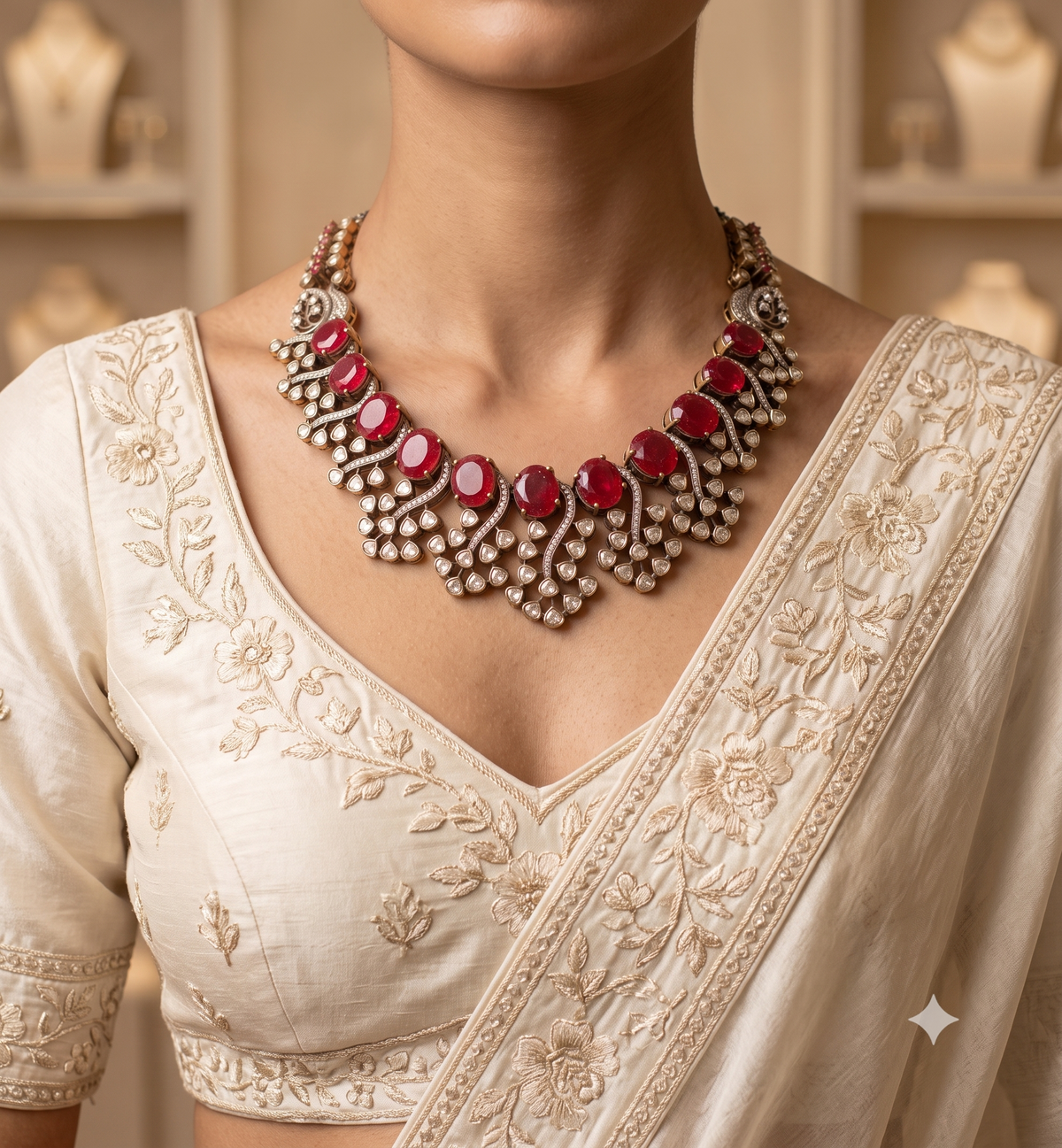 Gold-Plated Moissanite Ruby Stones Set with Matching Earrings Roz Jeweller.