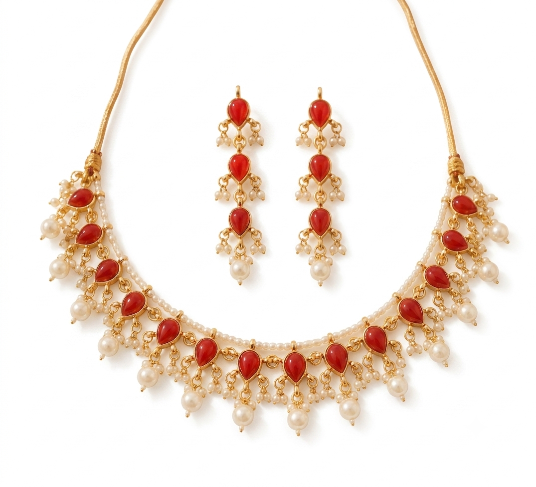 Kundan Designer Red Stone Bridal Necklace Set Wedding Jewelry Roz Jewellers.