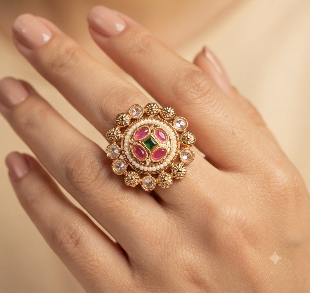 Liyana Traditional Polki Adjustable Ring Roz Jewellers