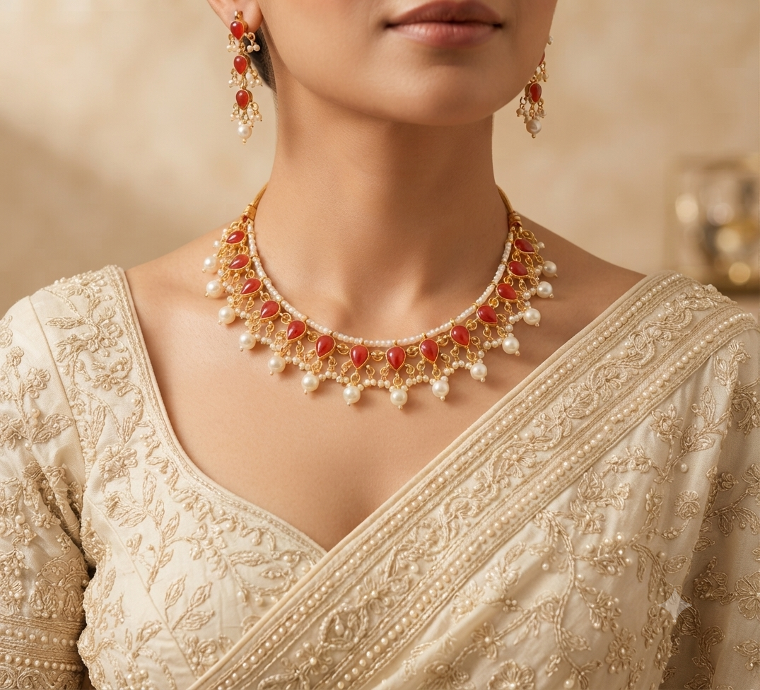 Kundan Designer Red Stone Bridal Necklace Set Wedding Jewelry Roz Jewellers.