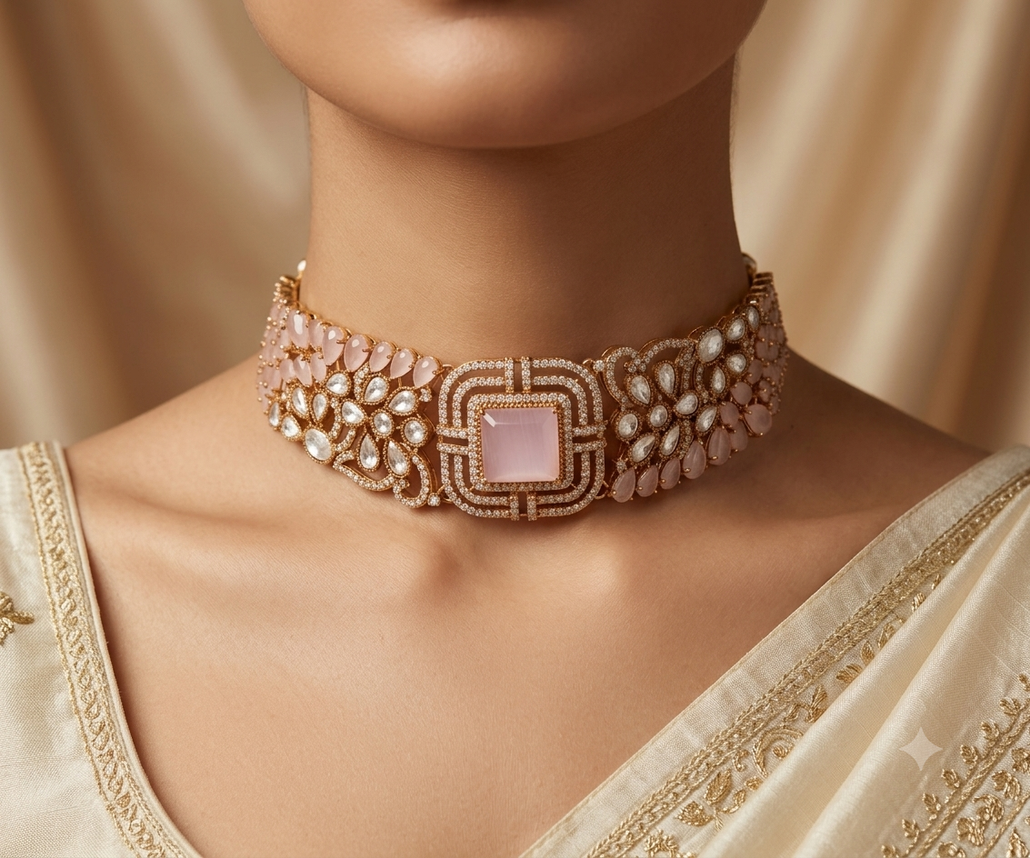 Hafsa Soft Pink Kundan Bridal Choker Set Roz Jewellers.